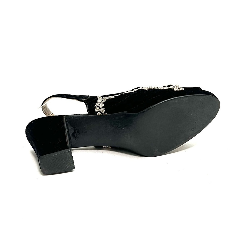 Vintage 1950s black velvet gold maximalist embellished open toe slingback heels - Picture 8 of 8